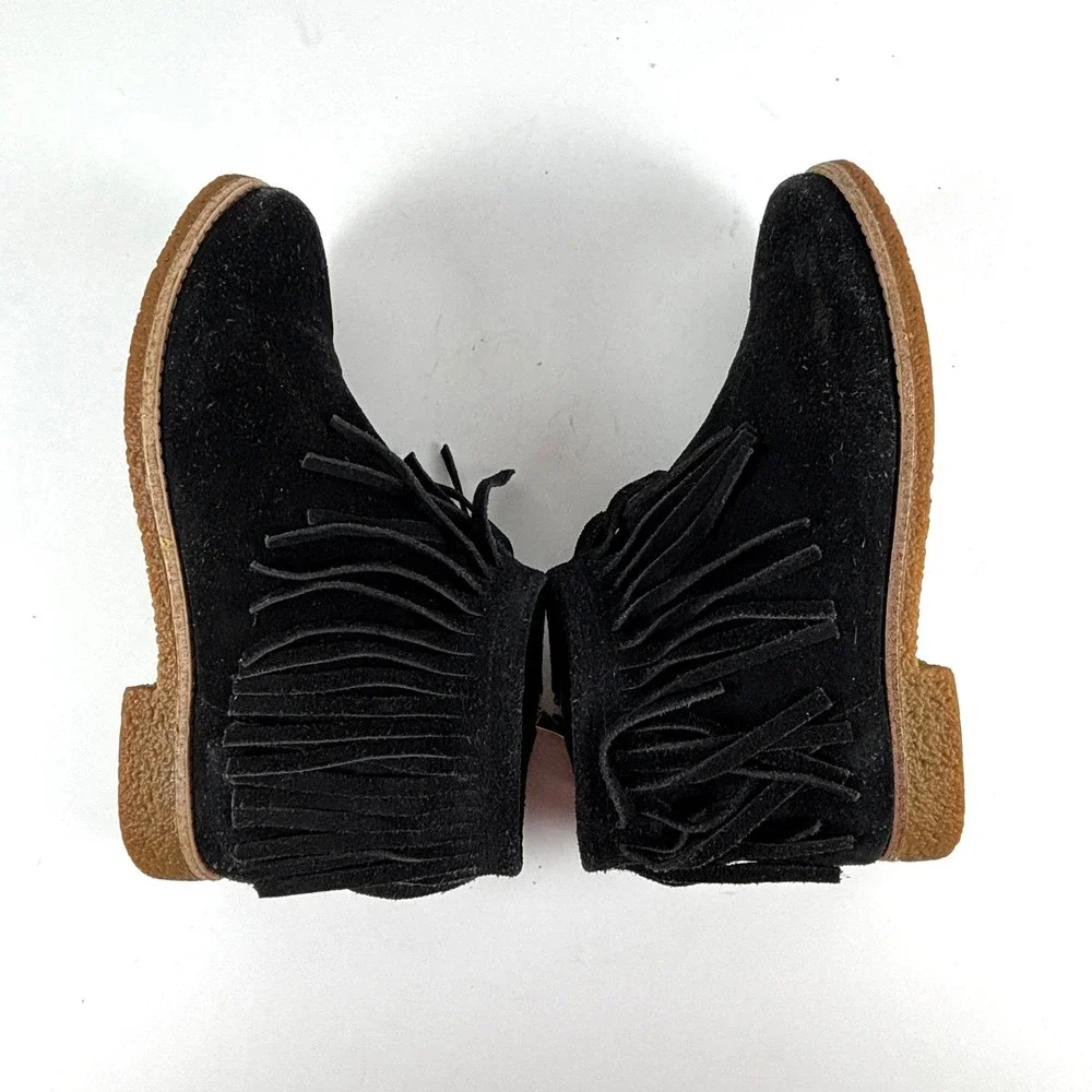 Kate‎ Spade Cute Betsie Black Fringe Suede Bootie Ankle Boot Gold Zipper 6